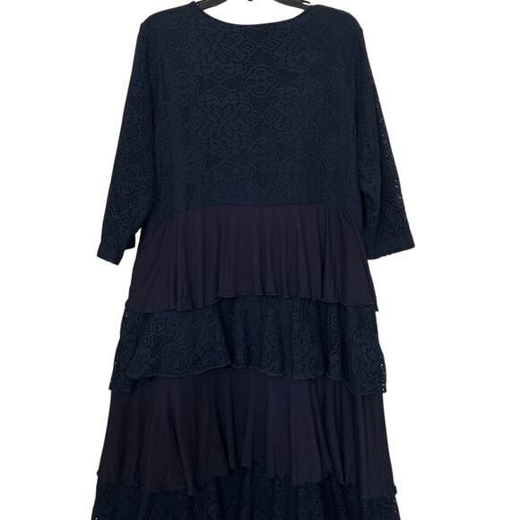 Dainty Jewels Navy Blue Modest Lace Tiered Ruffle Maxi Dress 3X Cottagecore - Picture 7 of 13